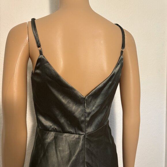 Birdy Grey Olive Satin Slip Maxi Dress V-Neck Low Back - XS - Picture 3 of 4